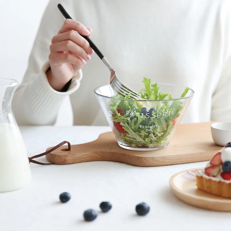 KINGLANG Korean Style Glass Big Dessert Bowl Fruit Salad Thick Heat