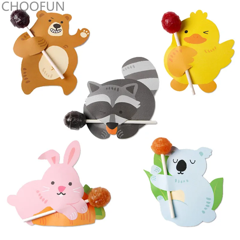 

49pcs/lot Cute cartoon animal lollipop decoration Card Children's birthday DIY Gift Decoration Cards reward Message Paper Card