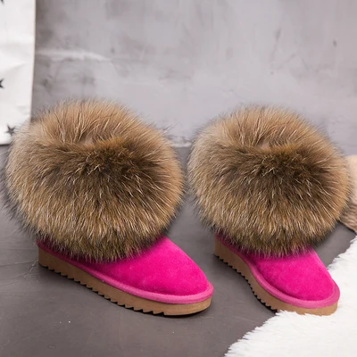 Женские ботинки из натуральной кожи с натуральным лисьим мехом; брендовая зимняя обувь; теплые черные повседневные женские зимние ботинки с круглым носком размера плюс - Цвет: 9