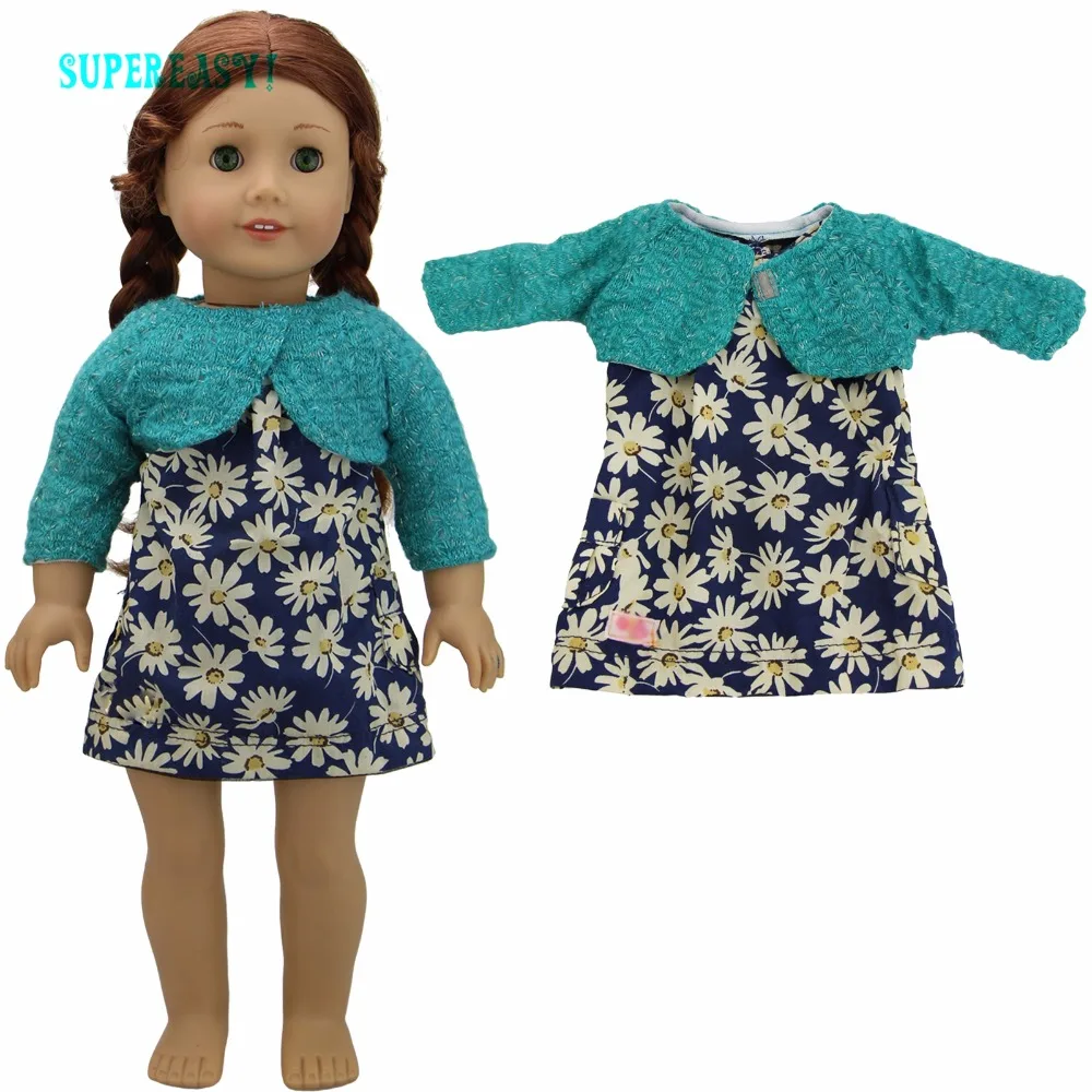 

High Quality Handmade Casual Dress Flower Mini Sleeveless Skirt Green Sweater Coat Clothes For American Girl Doll Accessories