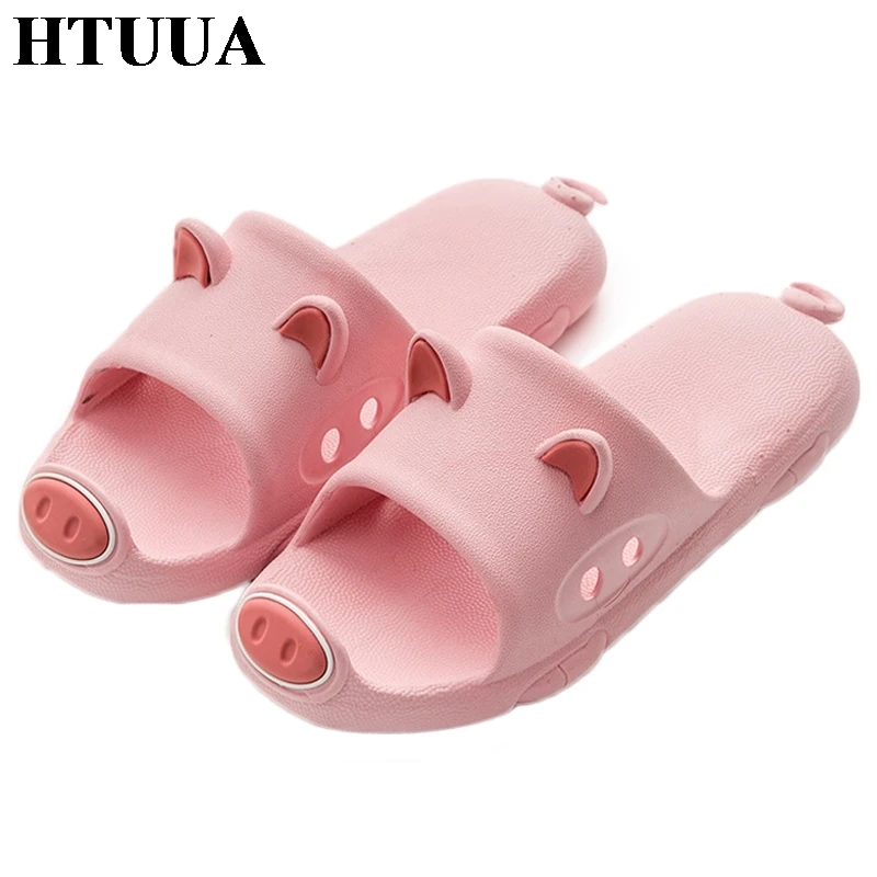 HTUUA/милые тапочки со Свинкой из мультфильма женские летние шлепанцы сандалии на