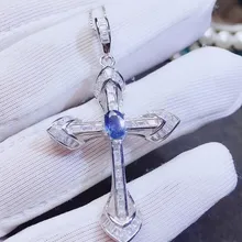 Подвеска с натуральным сапфиром или Рубином в виде креста,, серебро 925 пробы, 0.6ct, драгоценные камни, ювелирные изделия# J18122808