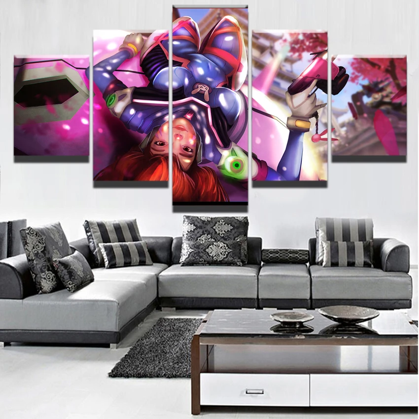 

Modular Wall Art Game Pictures Canvas HD Printed 5 Pieces D.Va Overwatch Poster Paintings For Girls Room Home Decor Framework