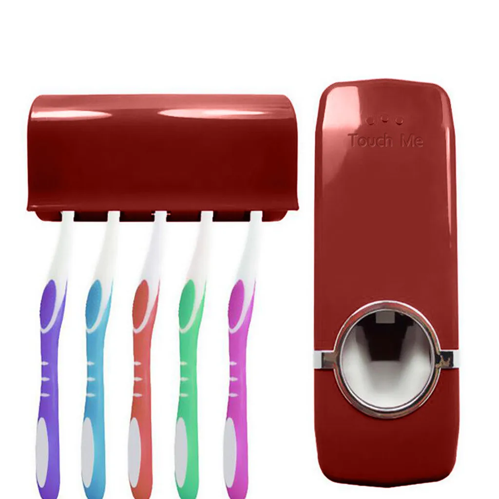 

Automatic Lazy Toothpaste Dispenser with 5 Toothbrush Holder Set Wall Mount Stand New Creative bathroom Accessories