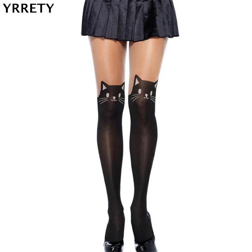 

YRRETY 2019 New Sexy Women Tattoos Cat Tail Knee High Hosiery Panty Hose Tattoo Tights Hot High Hosiery High Quality Pantyhose