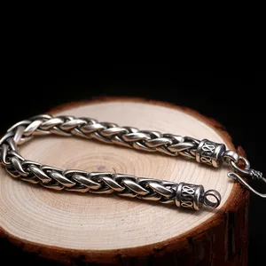 Solid Silver 925 Thick Chain Bracelet Men Simple Design 925 Sterling Silver Vintage Cool Men's Jewelry Free Box Gift