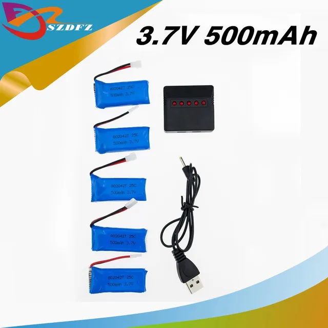 5pcs 3.7V 500mAh LiPo Battery And 5 In 1 Charger For Hubsan H107 H107L