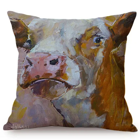 3D Cattle Cow European Style Oil Painting Art Farm Animal Print Home Decor Throw Pillow Case Cotton Linen Car Sofa Cushion Cover K90-9