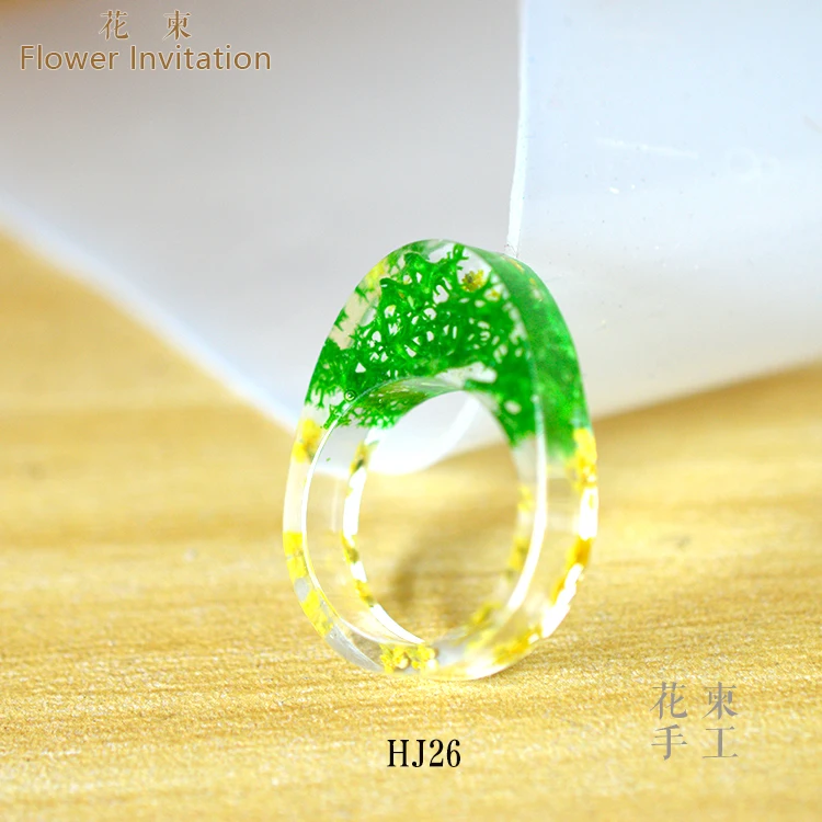 

Flower Invitation Finished Ring / DIY Hand Plant Specimen Natural Dried Flower leaves Resin ring HJ26