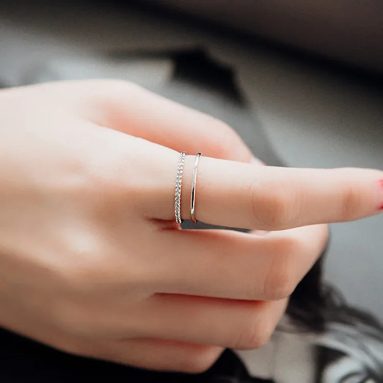 simple 2 line Cubic Zirconia free size ring fadeless alloy fashion jewelry rings Valentine