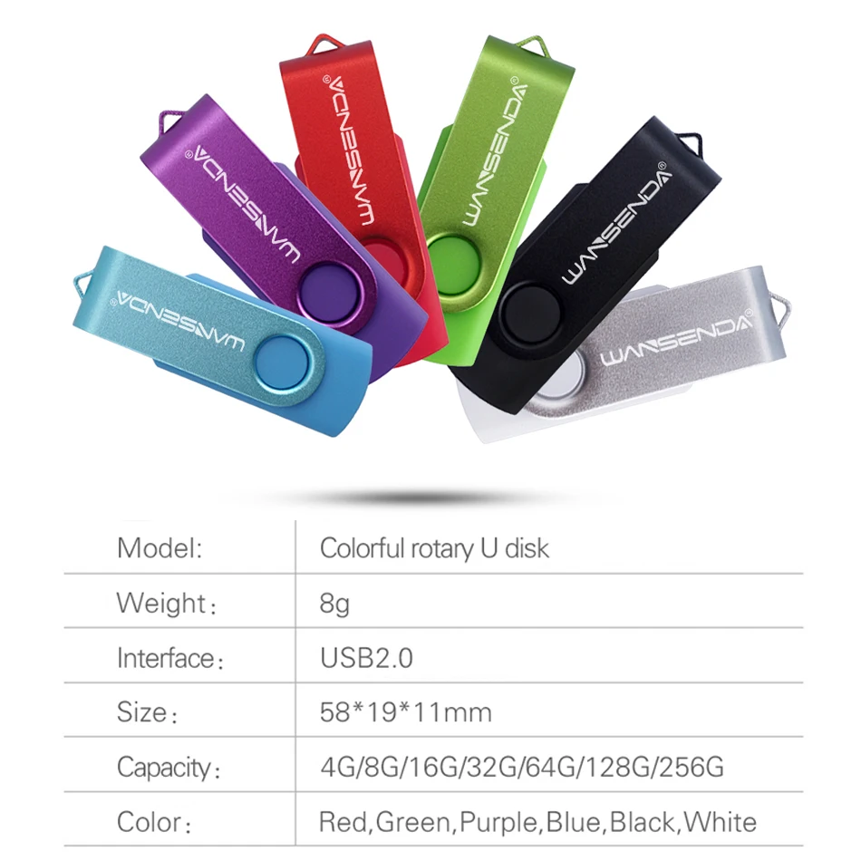Новый WANSENDA вращающийся дизайн USB флеш накопитель металлический 32 Гб 64 128 ГБ 256