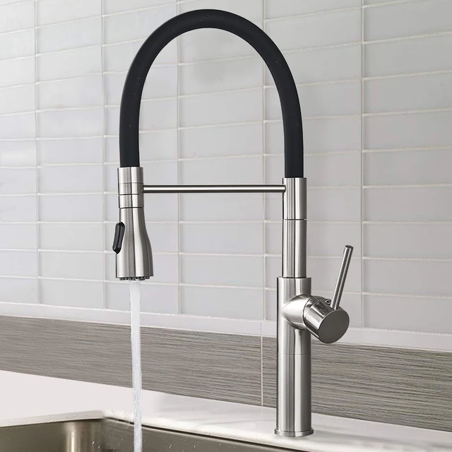 Best Price Uythner Brushed Nickle Kitchen Faucet Pull Out 2-Function Switch Swivel Spout Sink Mixer Tap Single Handle Deck Mount Hot Cold