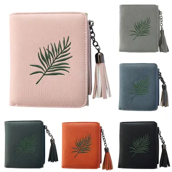 

New Arrival Women Plant Embroidery Short Wallet PU Leather Vintage Coin Purse Card Holders Ladies Girls Mini Money Bag Popular