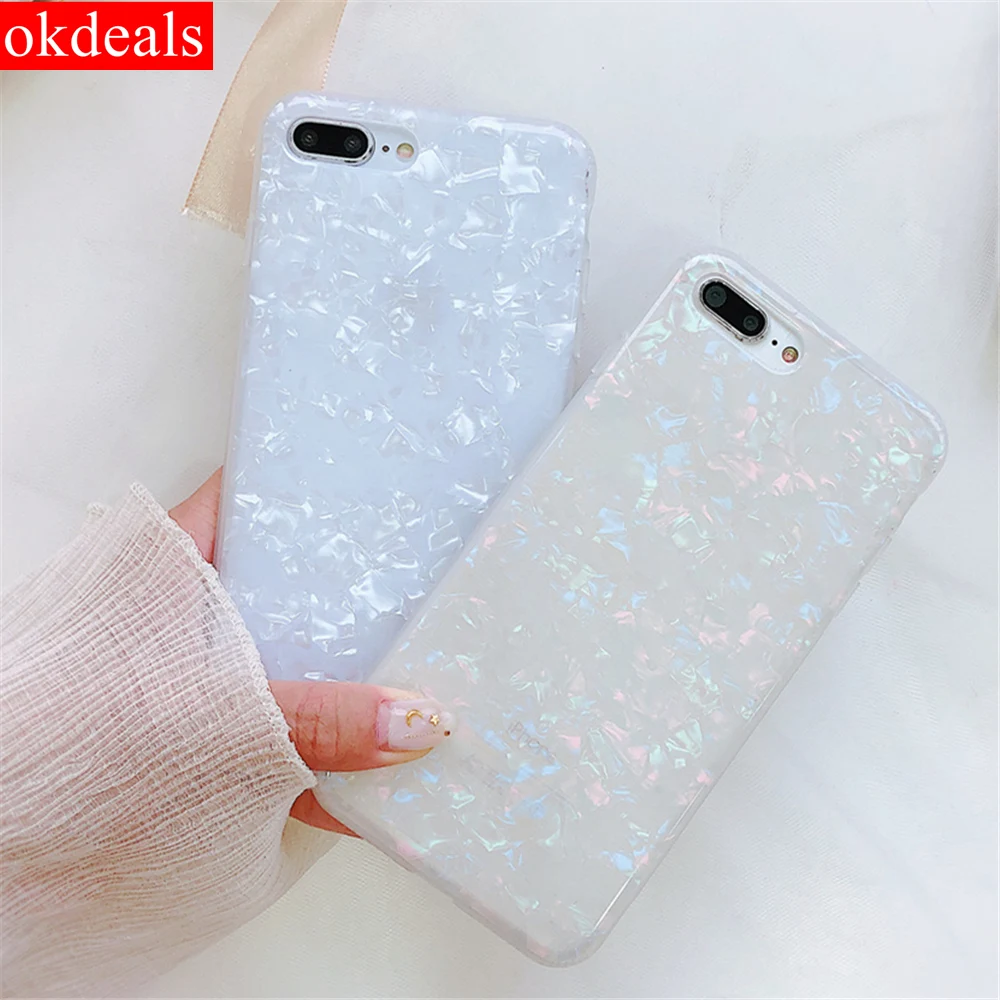 Okdeals Fashion Seashell texture Blu Ray IMD Phone Case for IPhone 8 Plus Smooth Pattern Iphone X 6 6S 7 Back Cover |