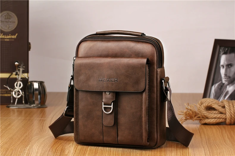 WEIXIER Messenger Bags PU Leather Men Designer High Quality New Fashion Shoulder Bag Casual Zipper Office Messenger Bags