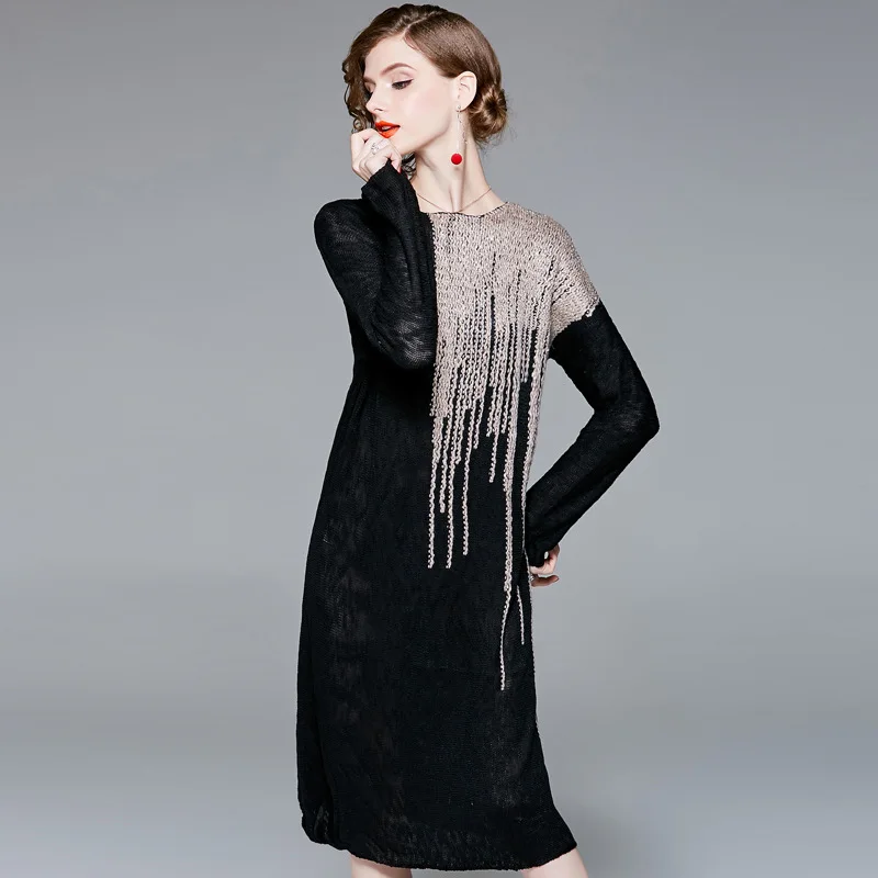 

Elastic knit loose sweater long dress 2018 new women autumn plus size dress