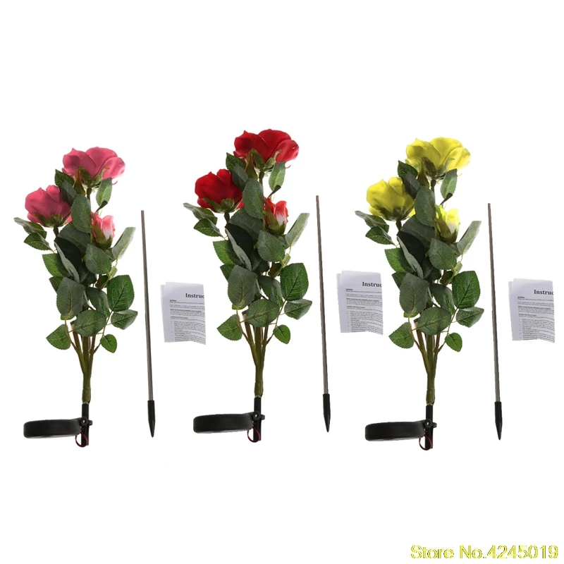 

2018 High quality Solar Powered 3 LED Rose Flower Garden Night Light Lamp Outdoor Party Decor