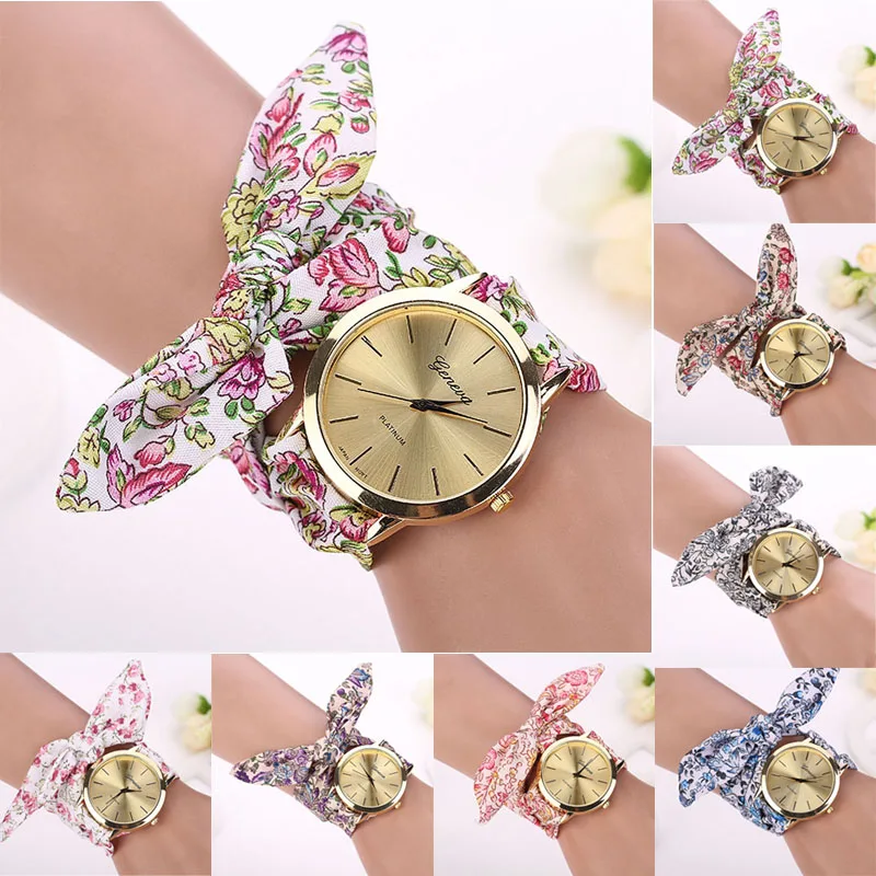 

CCQ Women Girl Floral Jacquard Cloth Quartz Dial Bracelet Wristwatch Watch Relojes Hombre Vintage Relogio Feminino Masculino Erk
