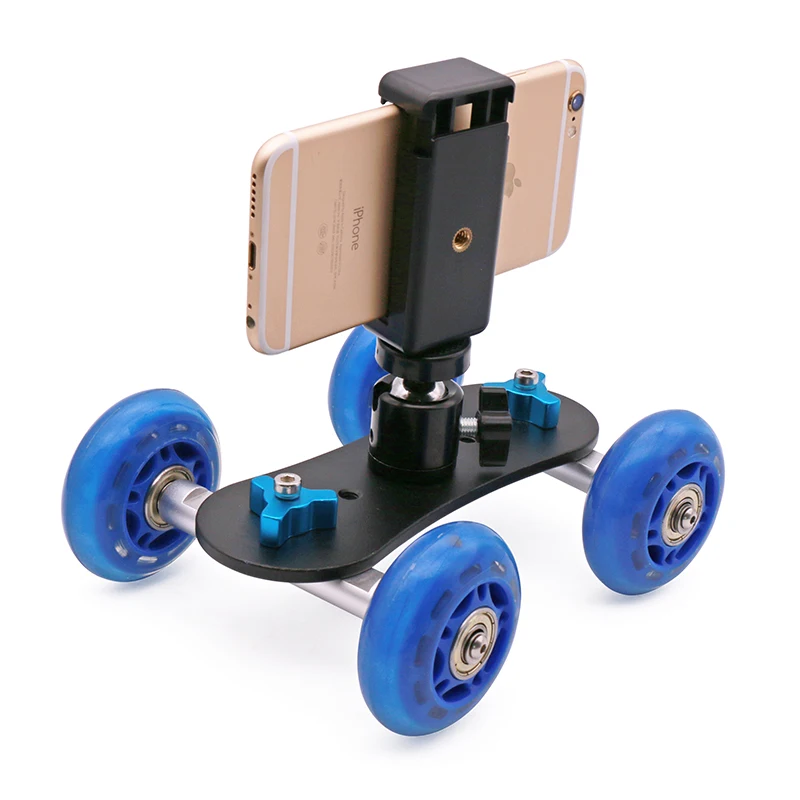 4 Wheel Smartphone Rolling Slider Dolly Car + Phone Clamp Mount + Mini