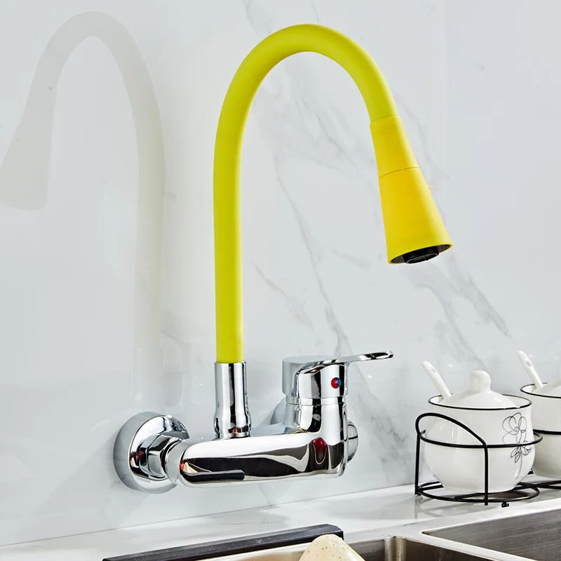  Wall Mounted Kitchen Faucet Single Handle Kitchen Mixer Taps Dual Holes Hot and Cold Water Tap 360  - 33047408202