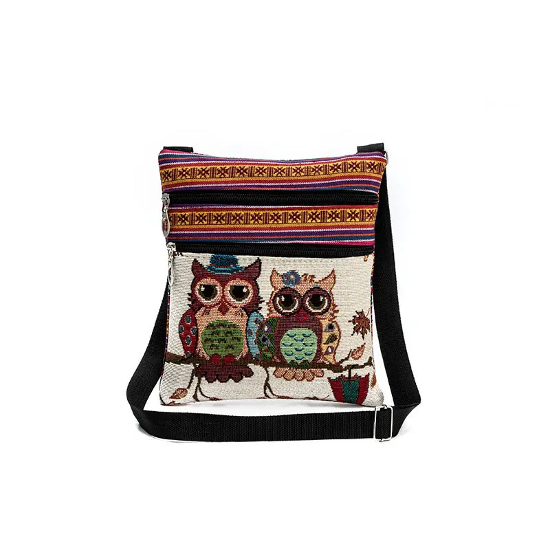 

new national canvas shoulder bag women national light post shoulder bags owl printing embroidery messenger bag