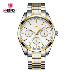 2018 Новое поступление роскошных Relojes желтого золота Нержавеющая сталь Бизнес часы для Для мужчин мужской 3 глаза Водонепроницаемый
