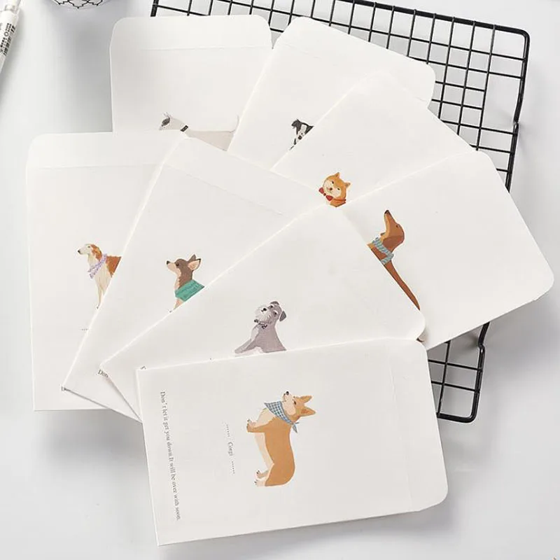 

5 Pcs Kawaii Animal Shiba Schnauzer Kolkie Dog Novelty Envelope Letter Paper Message Card Letter Stationary Storage Paper Gift