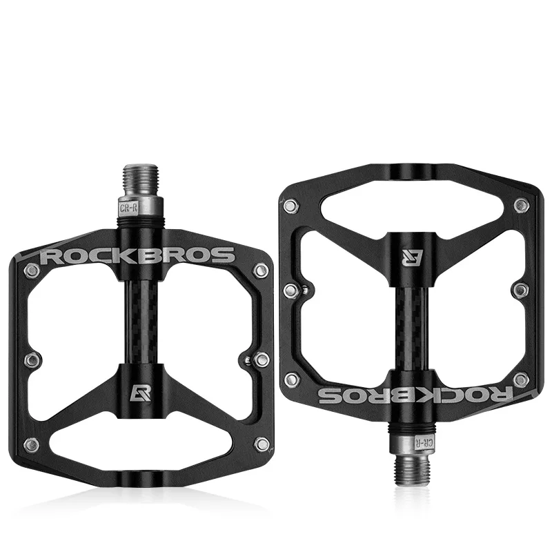 Black bike pedals ROCKBROS MTB велосипедные педали герметичный DU подшипник алюминиевый сплав велосипедные педали полый Сверхлегкий нескользящий шип велосипедная часть плоская - Цвет: Black bike pedals