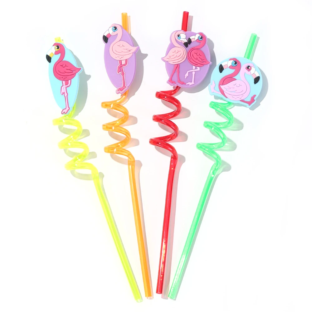 

Festive party children birthday flamingo straws 4 sticks environmentally friendly