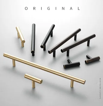 

IMPEU Brushed Brass Kitchen Cabinet Hardware Handle, T Bar Handles Furniture Gold Door Drawer Pulls Knobs, Multi Color