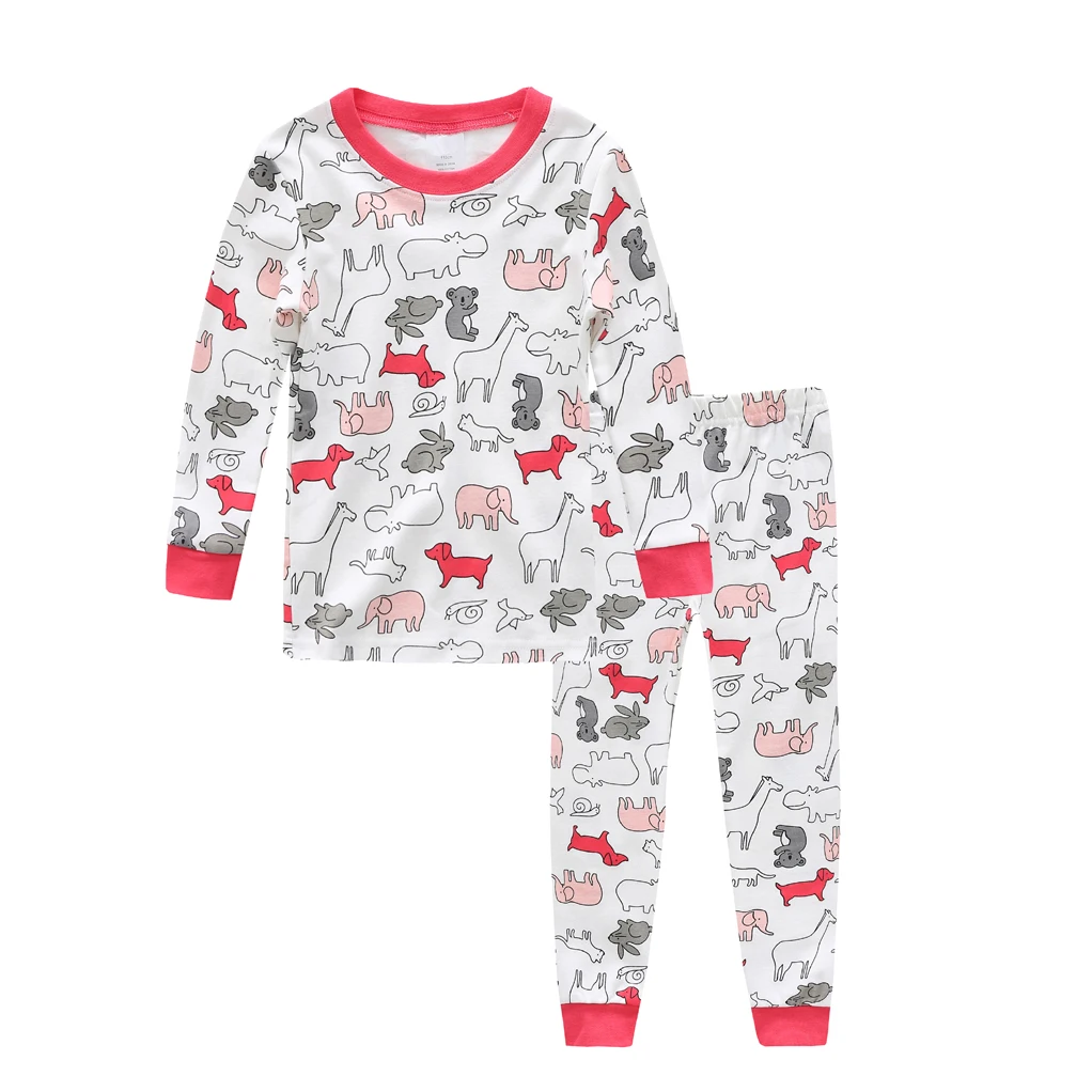Пижамы из хлопка для маленьких мальчиков одежда для сна с героями мультфильмов для девочек детские пижамные комплекты с животными детская хлопковая одежда для сна, топы с длинными рукавами+ штаны, комплекты