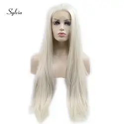 Sylvia длинные шелковистые прямые светловолосый парик химическое Синтетические волосы на кружеве парики 60 # белые светлые волосы