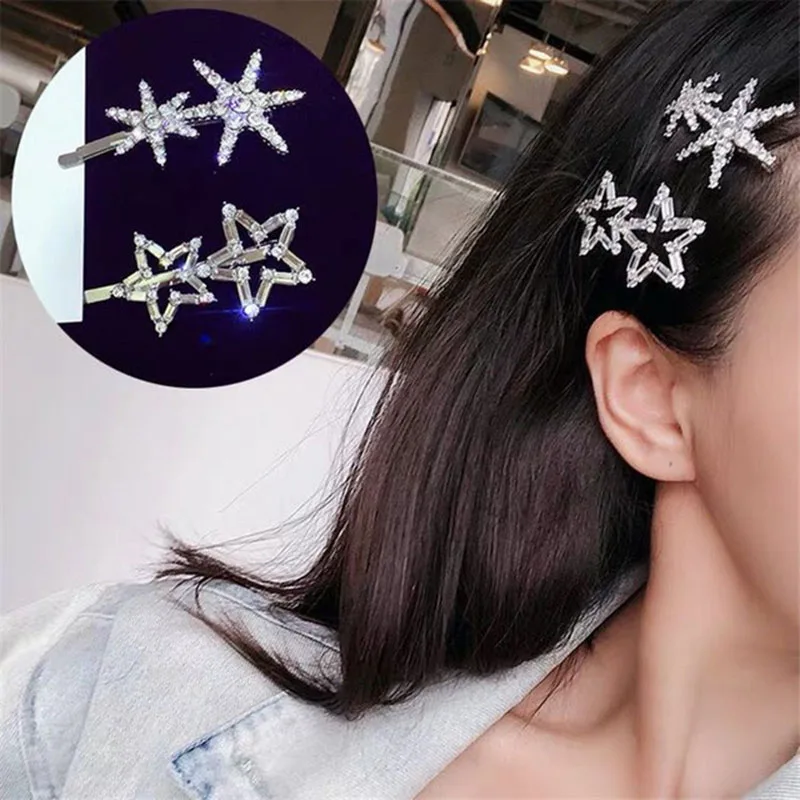 

Fashion Crystal Rhinestone Hairclip Shiny Star Snowflake Shape Hairpin Hair Accessories for Women Girls Headwear