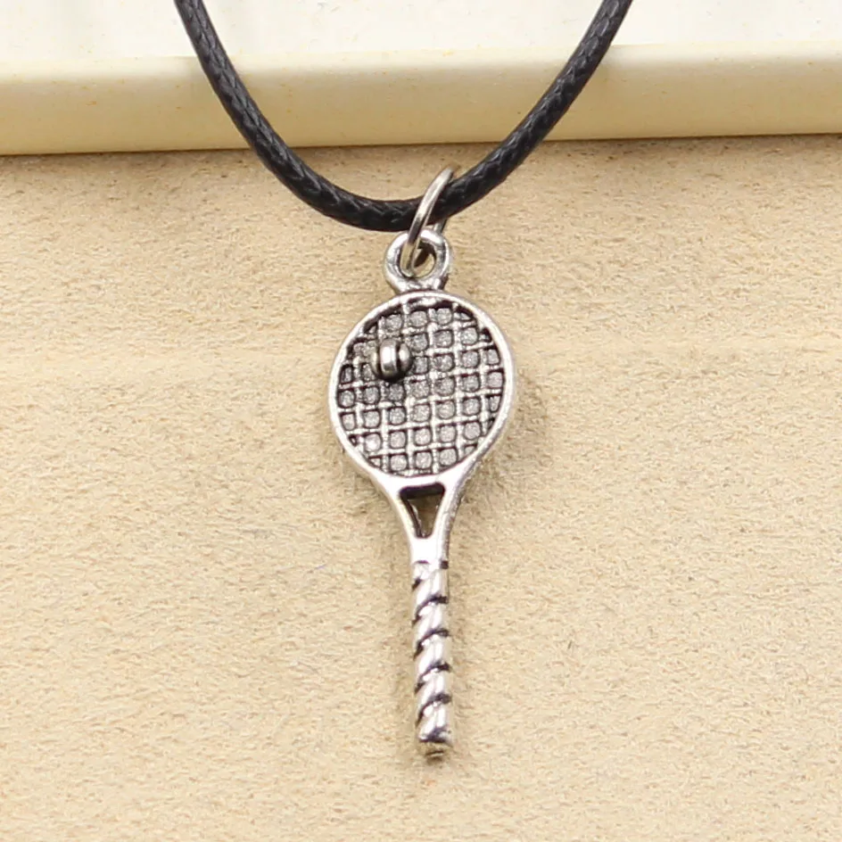 Новая Мода тибетский серебряный кулон Теннисная ракетка ожерелье чокер Шарм черный кожаный шнур заводская цена ювелирные изделия ручной работы