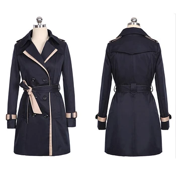 

Autumn and winter large size color matching double-breasted windbreaker women 2019 winter new office lady windbreaker femaleB478