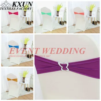 

Lycra Band Spandex Chair Sash Tie Bow With Butterfly Buckle For Chair Cover Decorate