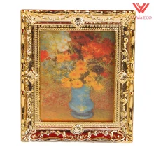 OMoToys Золотая рамка 1:12 картина маслом печать цветка с пластиковой рамой миниатюрная кукольная мебель аксессуары