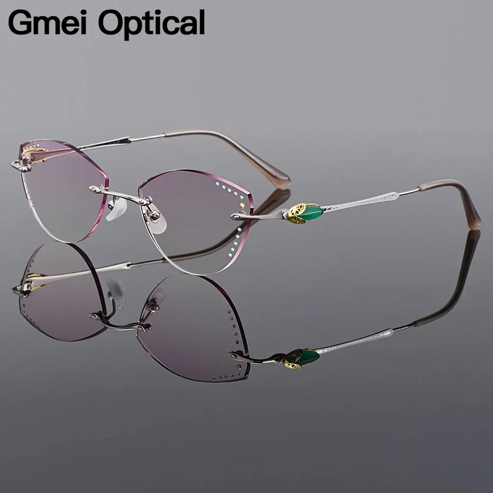 

Gmei Optical Cat Eye Style Pure Titanium Diamond Trimming Women Rimless Glasses Frame With Gradient Tinted Plano Lenses Q26138