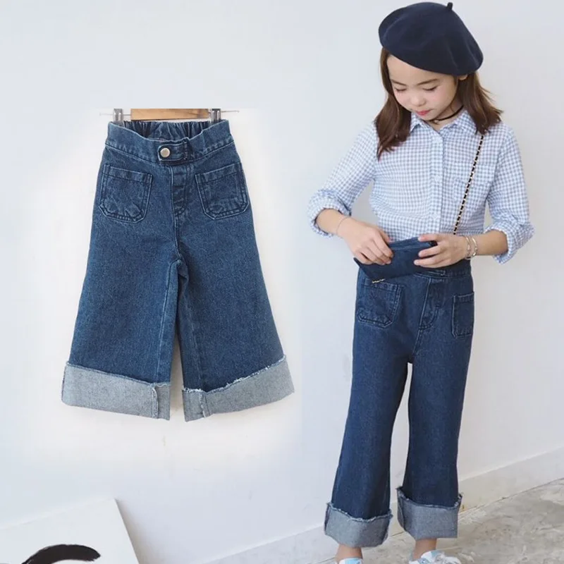 

2019 Kids Jeans Spring Wide Leg Jeans For Girls School Uniform Children Long Denim Trousers Teenagers Baby Girl Clothes 10 12 13