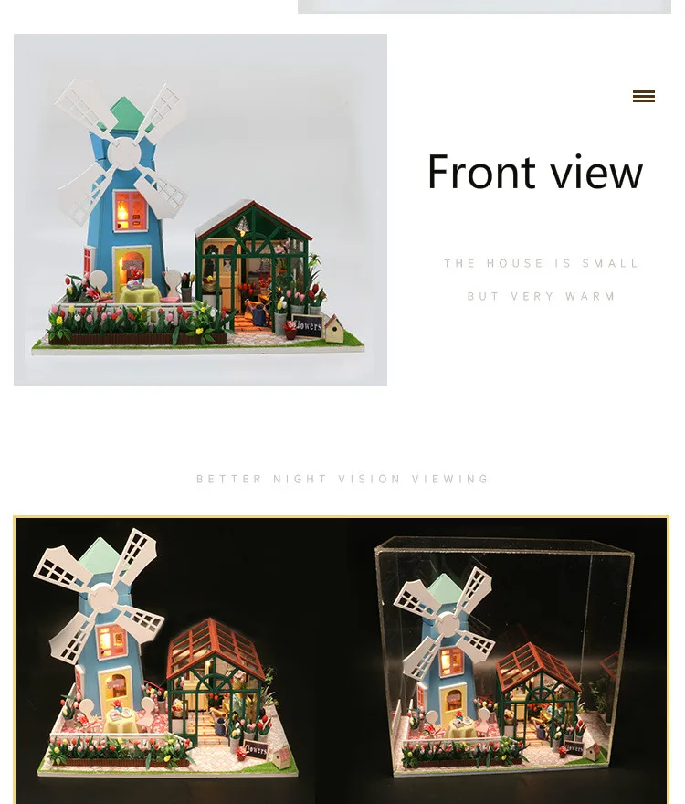 Мельница для ветряной мельницы, Цветочный дом Diy, Миниатюрный Кукольный дом, мебель Casas En, миниатюра деревянный ручной работы, игрушки для детей