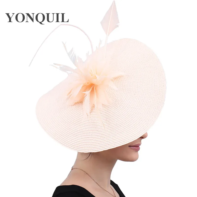 

New Champagne bridal veils hats feather flower church fascinators headbands hair accessories wedding race event floral headwear