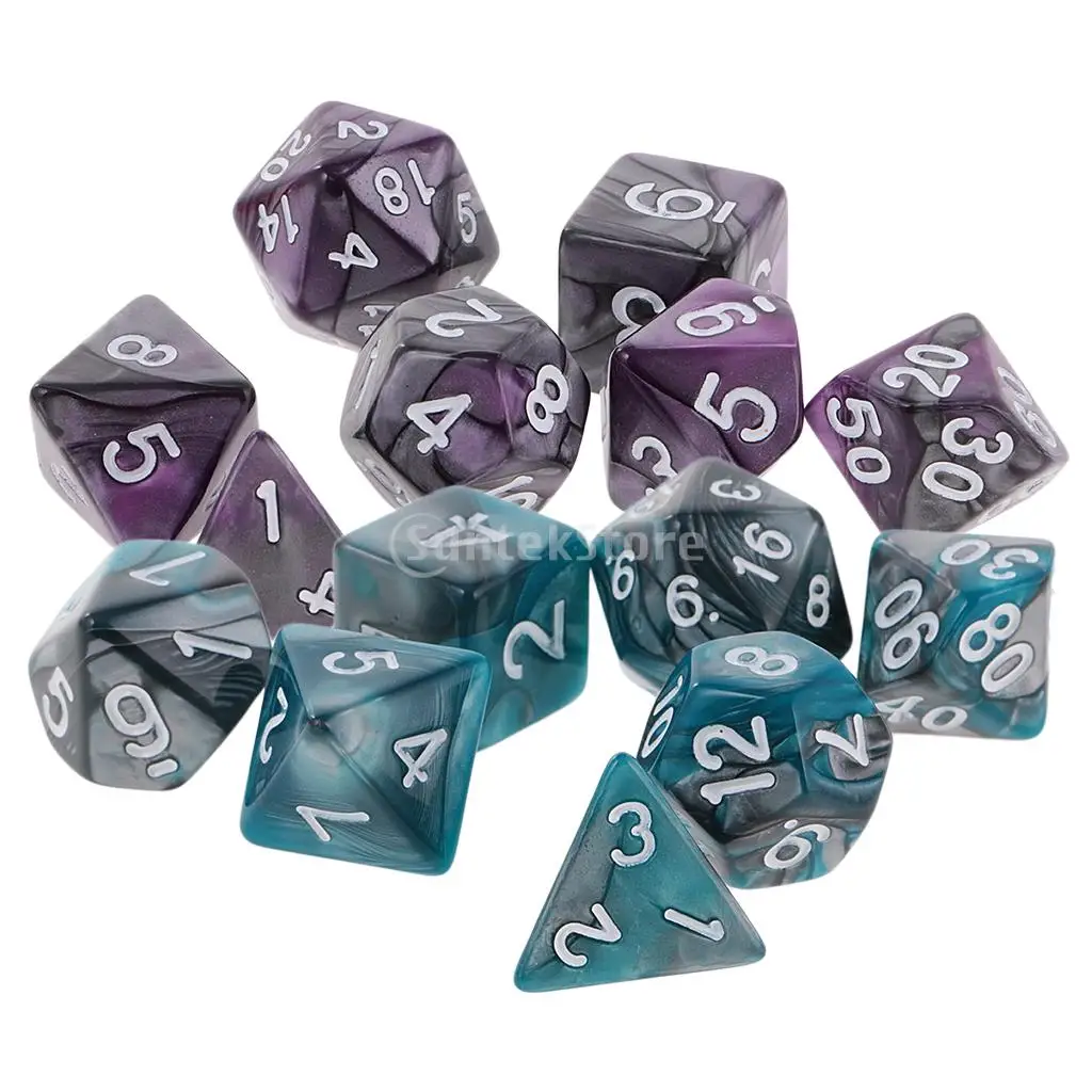 14pcs Two Colors Polyhedral Dices 16mm for Dungeons and Dragons Table Games