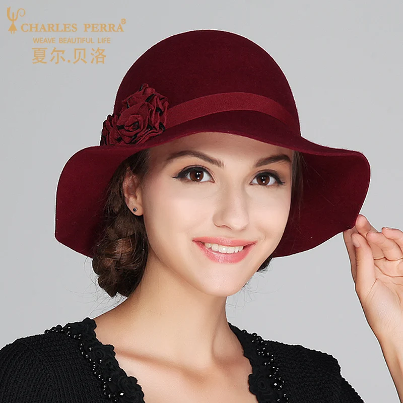 

Charles Perra Brand Women Hat 2017 Autumn Winter Wool Caps Keep Warm Elegant Lady Fashion Hat England Style Fedoras NEW 1707