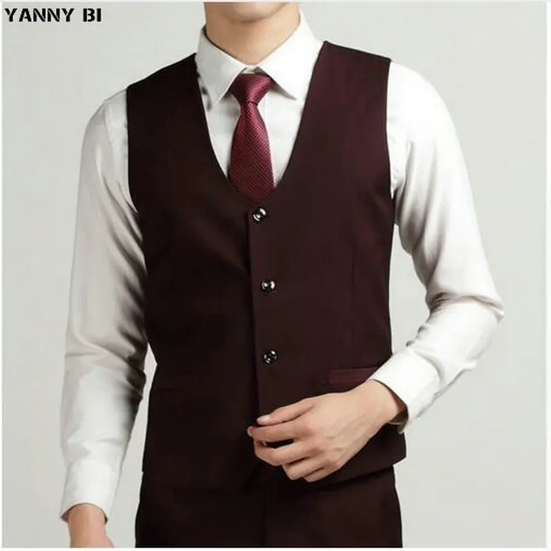 Fashion Men's Office Formal Business Vests Bestman Wine Red Suit Vest