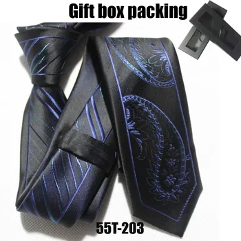 

Lingyao Factory unique tie Grooms necktie black with blue big paisley