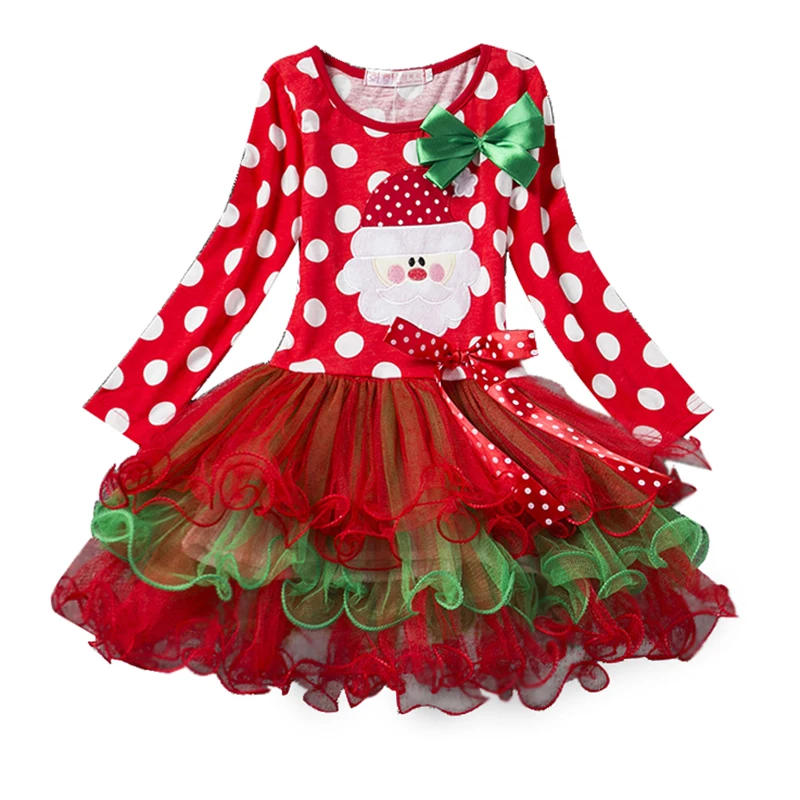 

Baby Christmas Dresses for 12 24 Months 3-7 Years Full Sleeve Bow Girls Ball Gown Polka Dots Kids Clothing for Christmas 2W610