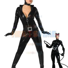 Костюм супергероя кошки на Хэллоуин Черный DC Comics Блестящий металлический костюм женщины кошки