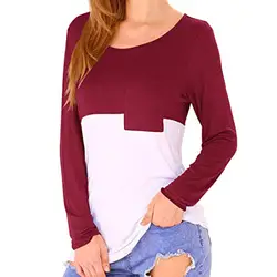 Blusas femininas elegante для женщин Повседневное цвет блок рубашки для мальчиков Scoop средства ухода за кожей шеи одежда с длинным рукавом Топы