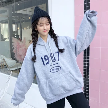 

Harajuku Fashion Plus Velvet Thick Women Hoodies Digital Letter Printing Student Sweatshirt Long Sleeve Loose Women Pullovers