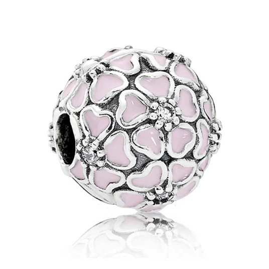 

Authentic 925 Sterling Silver Bead Charm Pink Enamel Cherry Blossom Clip Stopper Beads Fit Pandora Bracelet DIY Jewelry